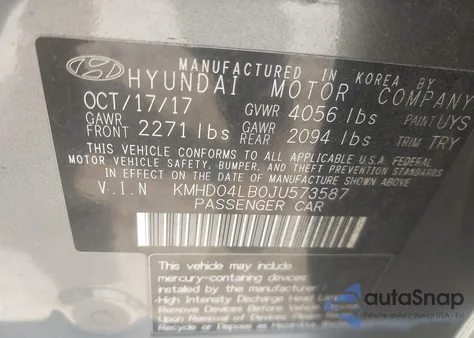 2018 Hyundai Elantra Sport из США, поврежденный, VIN KMHD04LB0JU573587